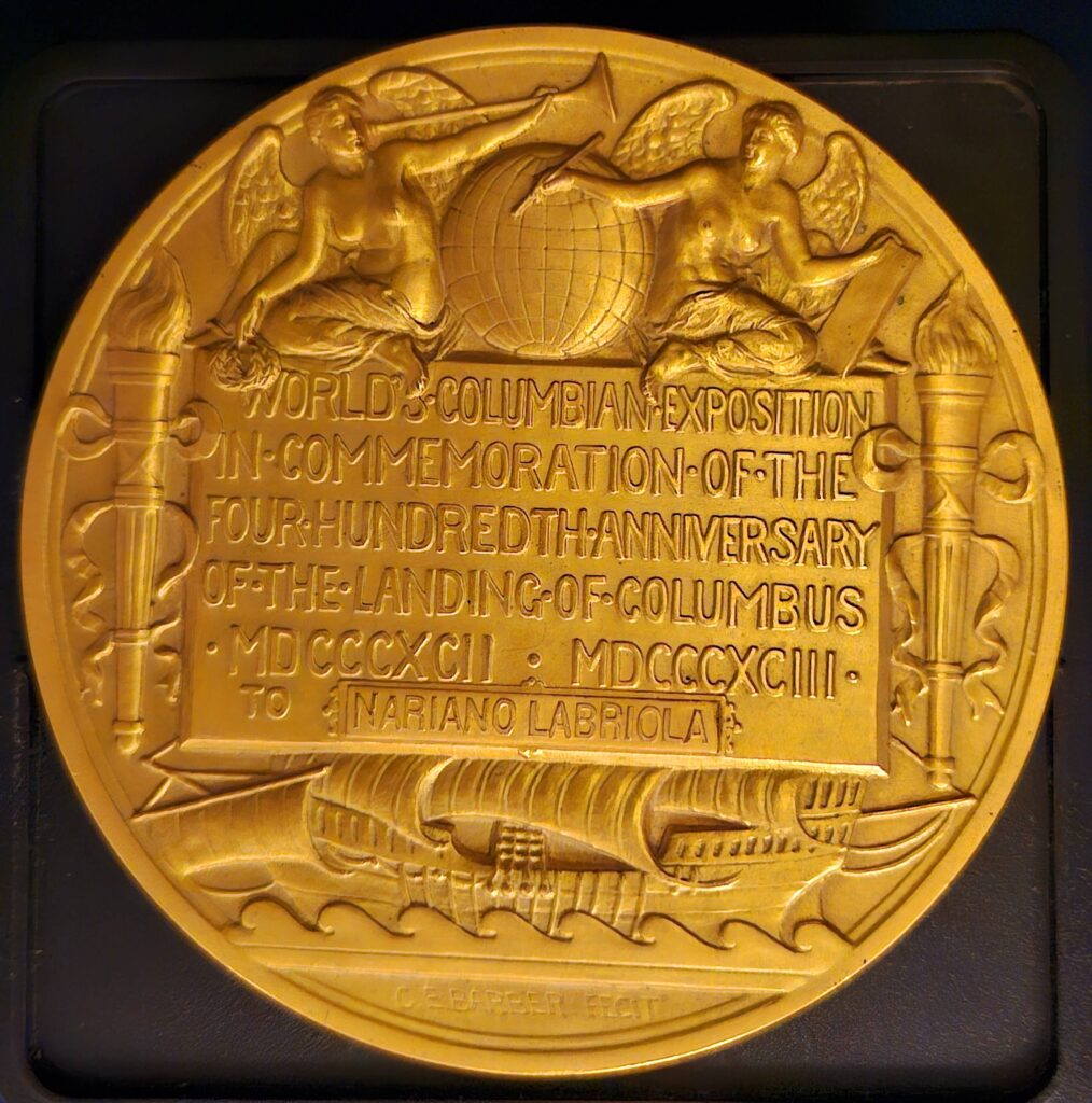 1893 Chicago Exposition Gilt Award Medal