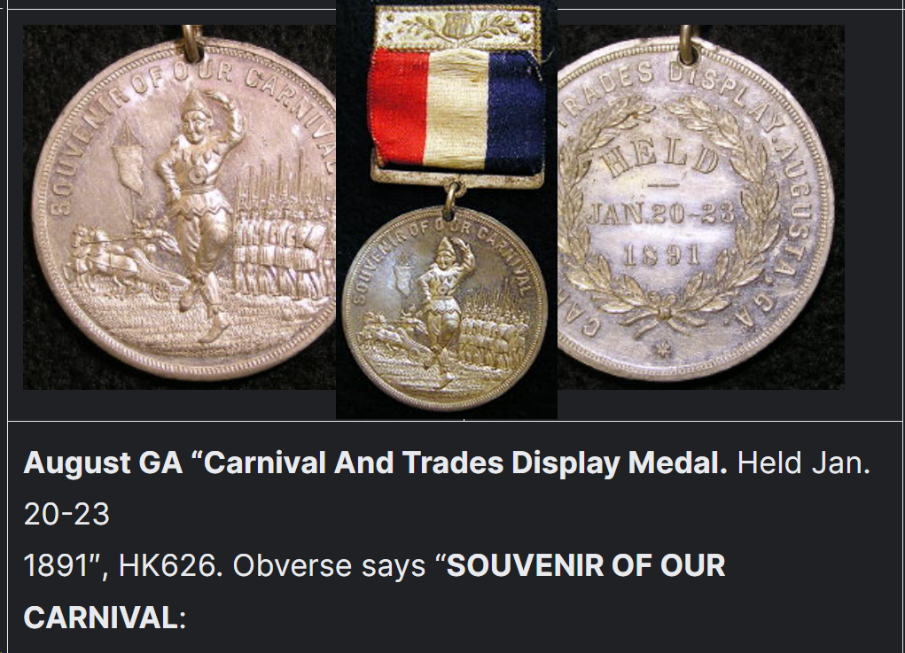 Discover this Rare 1891 Medal of the Augusta GA Carnival & Trades